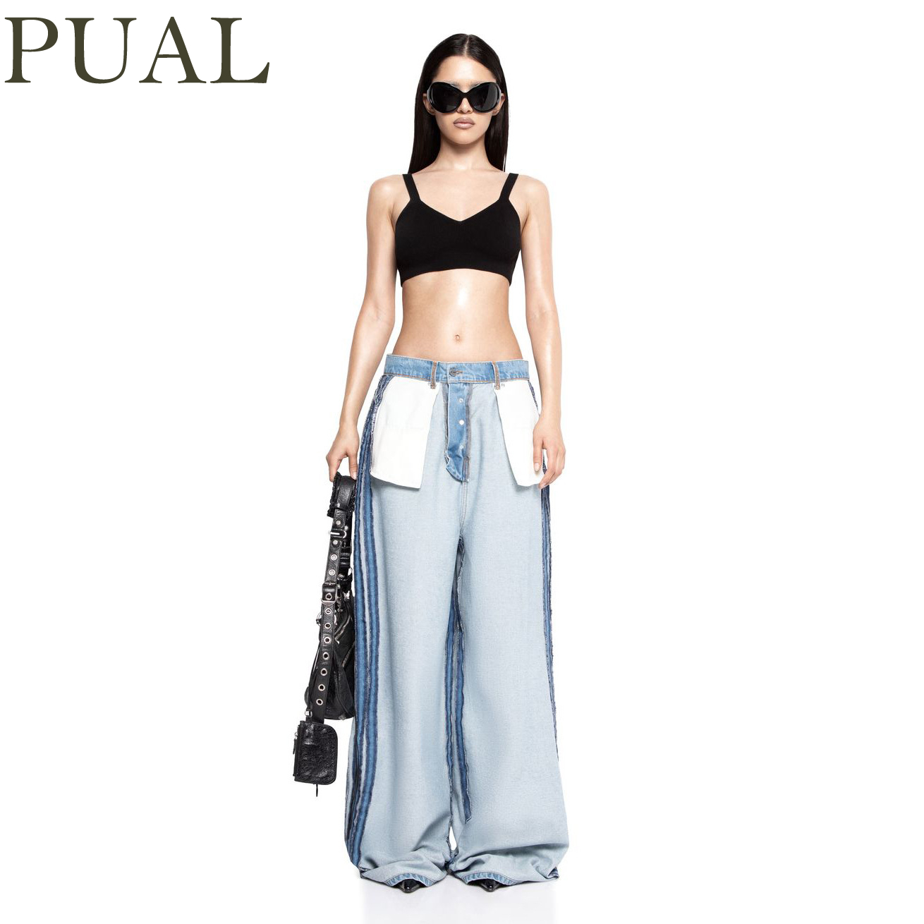 Women Formal Wear With Jeans - กางเกงยีนส์เอวสูงทรงหลวม PUAL Reverse Wear สำหรับผู้หญิง มีกระเป๋าแบบตัดกัน