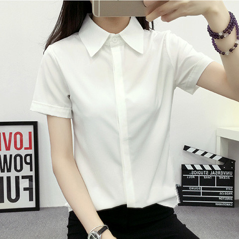 Large Women'S Formal Wear - เสื้อเชิ้ตแขนสั้นสีขาวทรงหลวมผู้หญิงฤดูร้อนสไตล์เกาหลีขนาดใหญ่นักเรียนชุดทำงานลำลองสวมใส่ในสำนักงานปกติดกระดุม