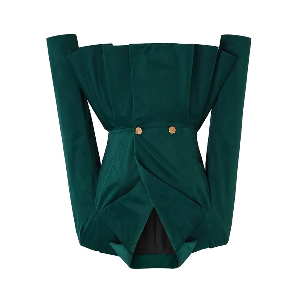 Women'S Gothic Formal Wear - เสื้อแจ็คเก็ตกำมะหยี่สีเขียวสไตล์วินเทจกอธิคสำหรับผู้หญิง มีปกเสื้อ กระดุมคู่ เหมาะสำหรับใส่ในงานทางการ งานปาร์ตี้ งานเลี้ยงตอนเย็น