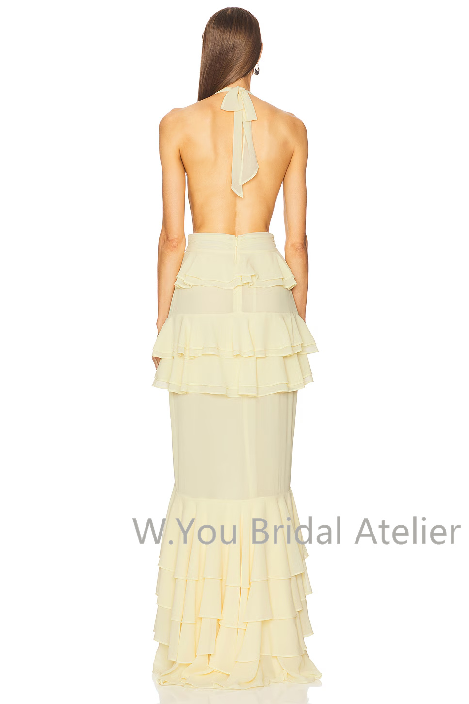 Women'S Formal Wear For A Wedding Guest - ชุดราตรีคอวีลึกแบบผูกคอ ผ่าหน้าแต่งระบาย ชุดยาวแบบมักซี่ สำหรับงานพิธีการ เรียบร้อย สำหรับผู้หญิง