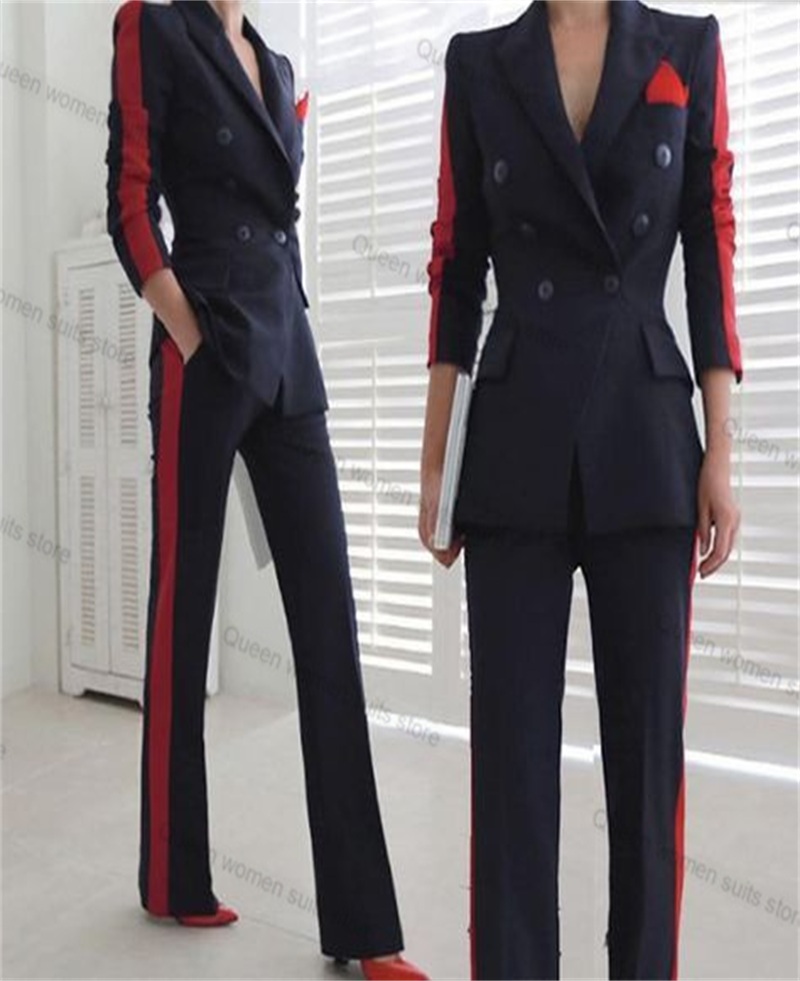 Women'S Red Formal Wear - สีแดงสีดําฤดูใบไม้ร่วงผู้หญิงชุด 2 ชิ้นเสื้อ + กางเกงสํานักงานอย่างเป็นทางการ Lady