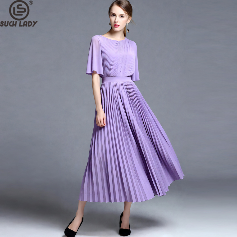 Women'S Formal Wear For A Wedding Guest - เดรสยาวปานกลางแบบจับจีบแขนเสื้อคลุมสีม่วงไลแลคสำหรับผู้หญิง, ชุดราตรีคอสูง, ชุดออกงานหรูหราสำหรับแขกในงานแต่งงานและงานเลี้ยงค็อกเทล