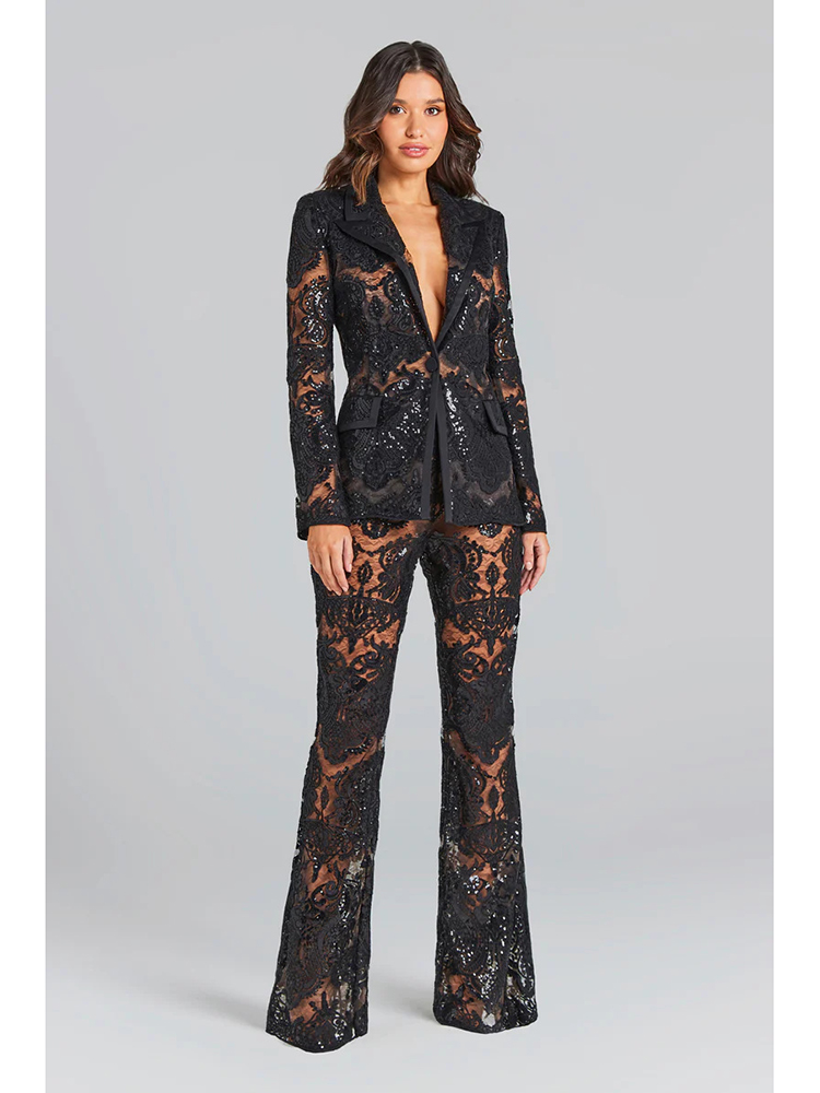 Women'S Formal Wear With Pants - ชุดสูทดีไซน์เนอร์รันเวย์รุ่นใหม่ล่าสุดปี 2026 จาก HIGH STREET ชุดเซ็ตเสื้อเบลเซอร์ลูกไม้กิปัวร์ติดกระดุมเม็ดเดียวสำหรับผู้หญิง