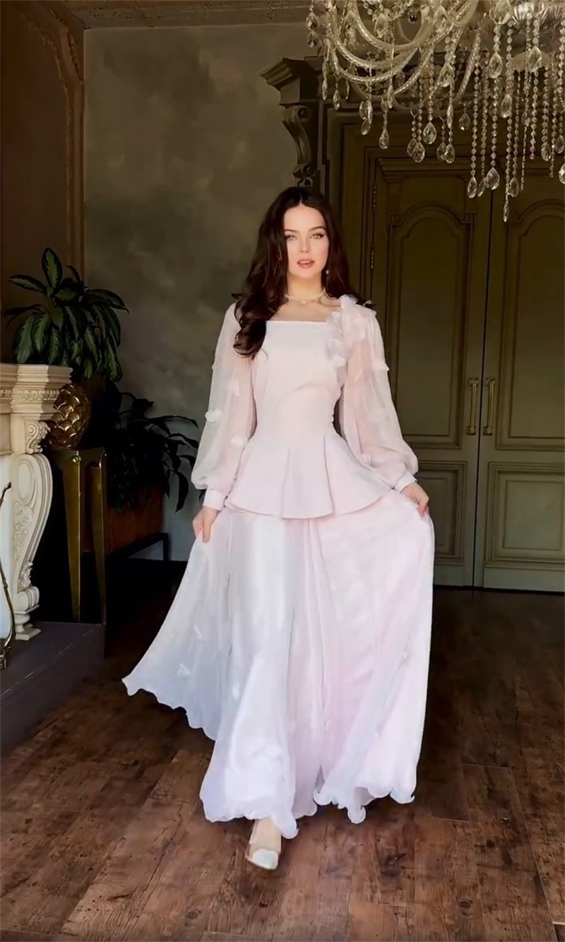 Women'S Formal Wear For A Wedding Guest - ชุดสูทกระโปรงผู้หญิงสไตล์อาหรับ 2 ชิ้น เสื้อเบลเซอร์+ชุดราตรี แต่งลูกไม้ดอกไม้ 3