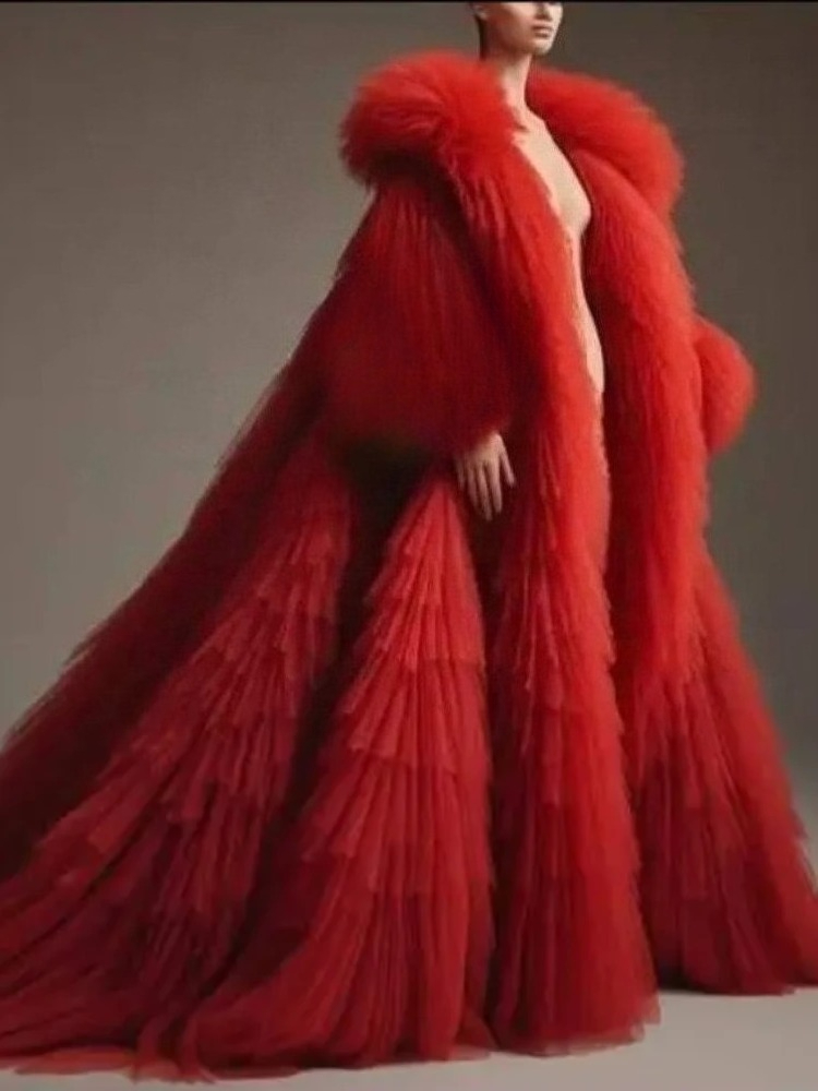 เสื้อคลุมยาวสีแดงฟูฟ่อง แต่งระ - Women'S Red Formal Wear บทวิจารณ์และราคา
