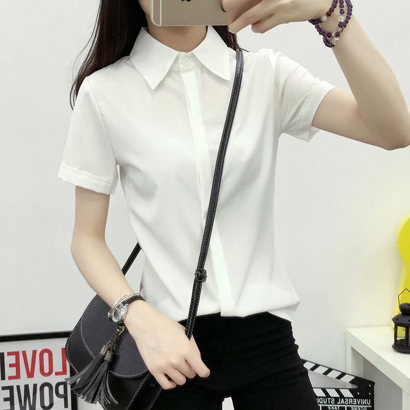 เสื้อเชิ้ตแขนสั้นสีขาวทรงหลวมผ - Large Women'S Formal Wear บทวิจารณ์และราคา