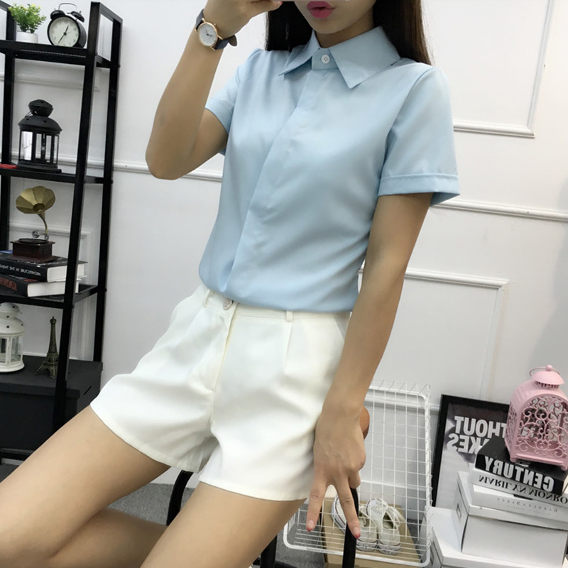 เสื้อเชิ้ตแขนสั้นสีขาวทรงหลวมผ - Large Women'S Formal Wear บทวิจารณ์และราคา