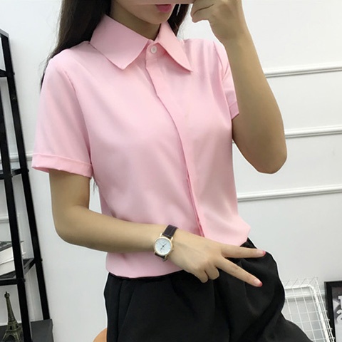 เสื้อเชิ้ตแขนสั้นสีขาวทรงหลวมผ - Large Women'S Formal Wear บทวิจารณ์และราคา