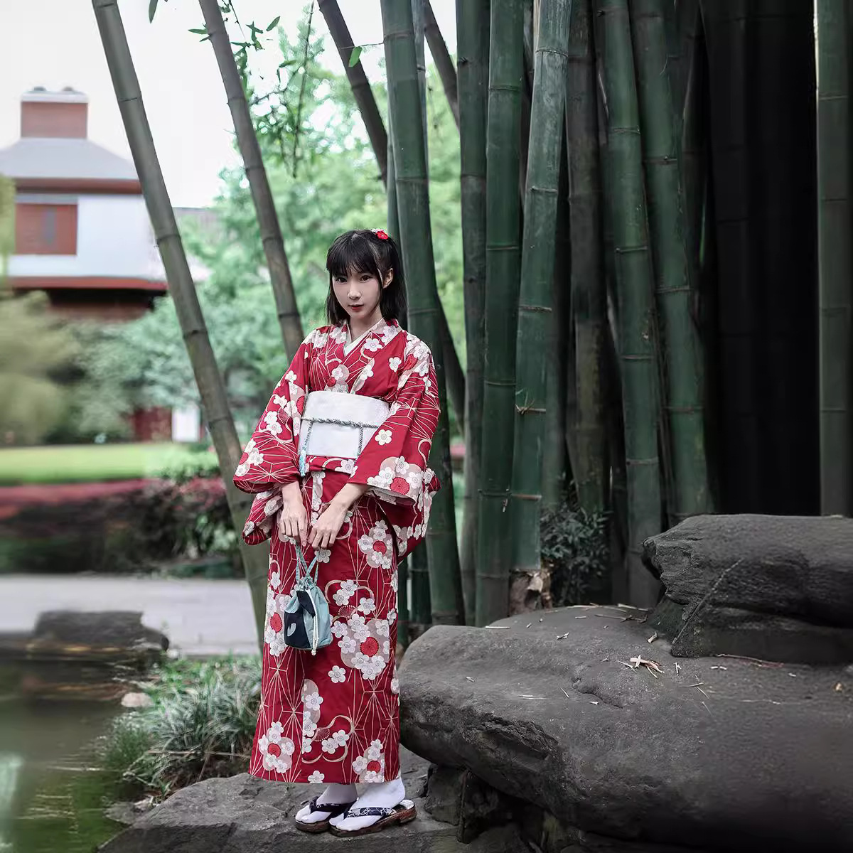 ชุดยูกาตะสีแดงแบบญี่ปุ่นสำหรับ - Japanese Women Formal Wear บทวิจารณ์และราคา