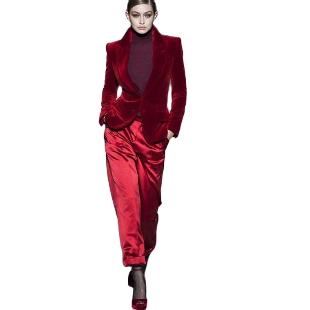 ผู้หญิงชุดกางเกงไวน์แดงกำมะหยี - Women'S Red Formal Wear บทวิจารณ์และราคา