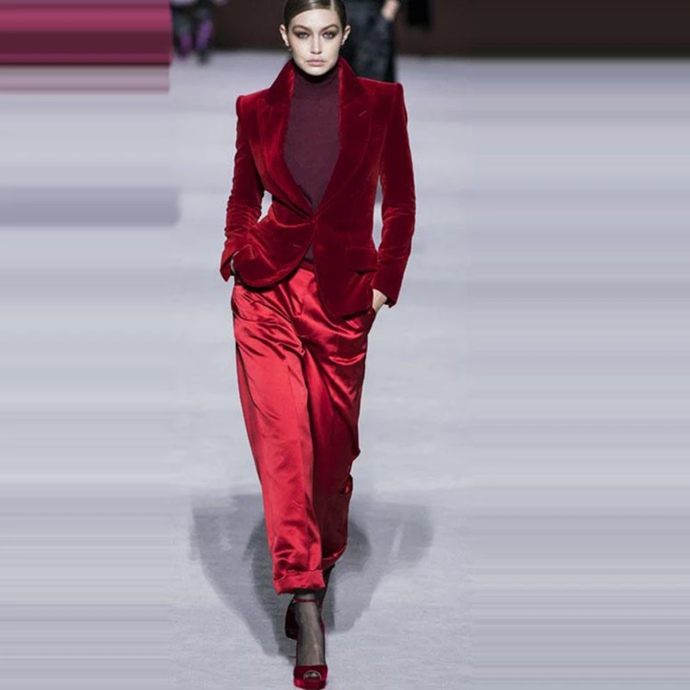 ผู้หญิงชุดกางเกงไวน์แดงกำมะหยี - Women'S Red Formal Wear บทวิจารณ์และราคา