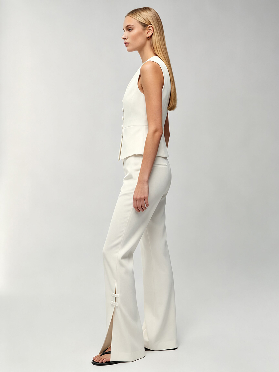 ชุดสูทผู้หญิงสีขาวแบบจีน กระดุ - Women'S Formal Wear With Pants บทวิจารณ์และราคา