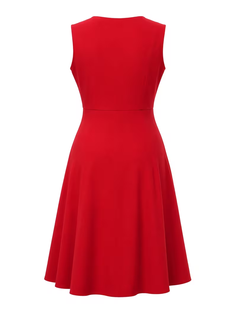 เดรสทรงเอไลน์สีแดงลายจุดแต่งผ้ - Women'S Red Formal Wear บทวิจารณ์และราคา